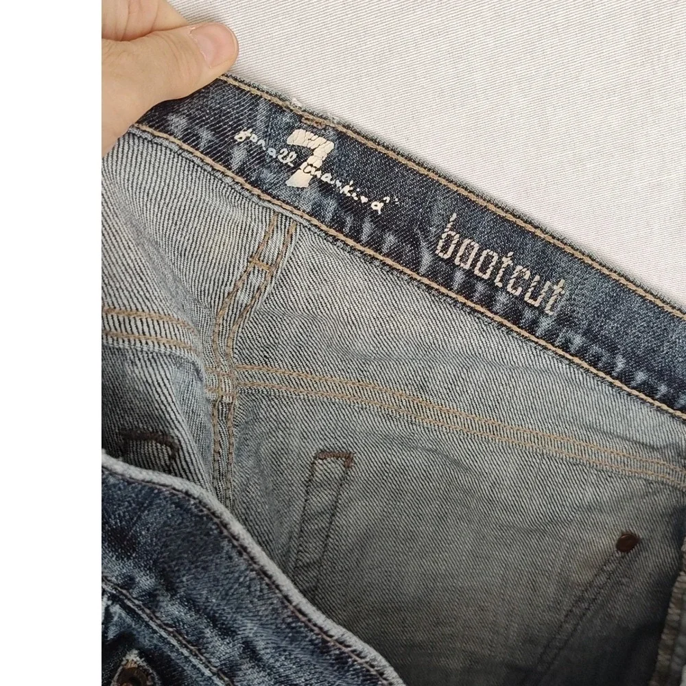 7 For All Mankind Bootcut Jeans 29 Blue Stretch Denim‎ Squiggle Y2K Low Rise